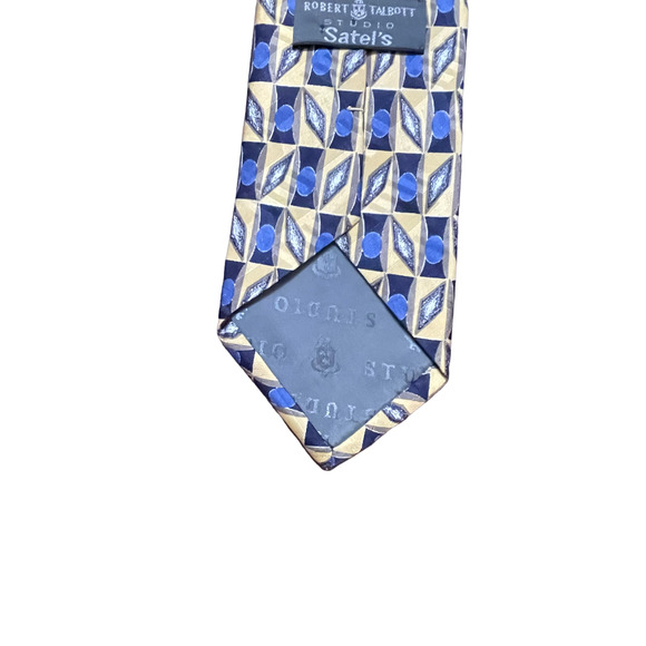 Robert Talbott Studio Mens Tie Yellow Blue Geometric Pattern 100% Silk 57"X3.75" - Picture 4 of 5